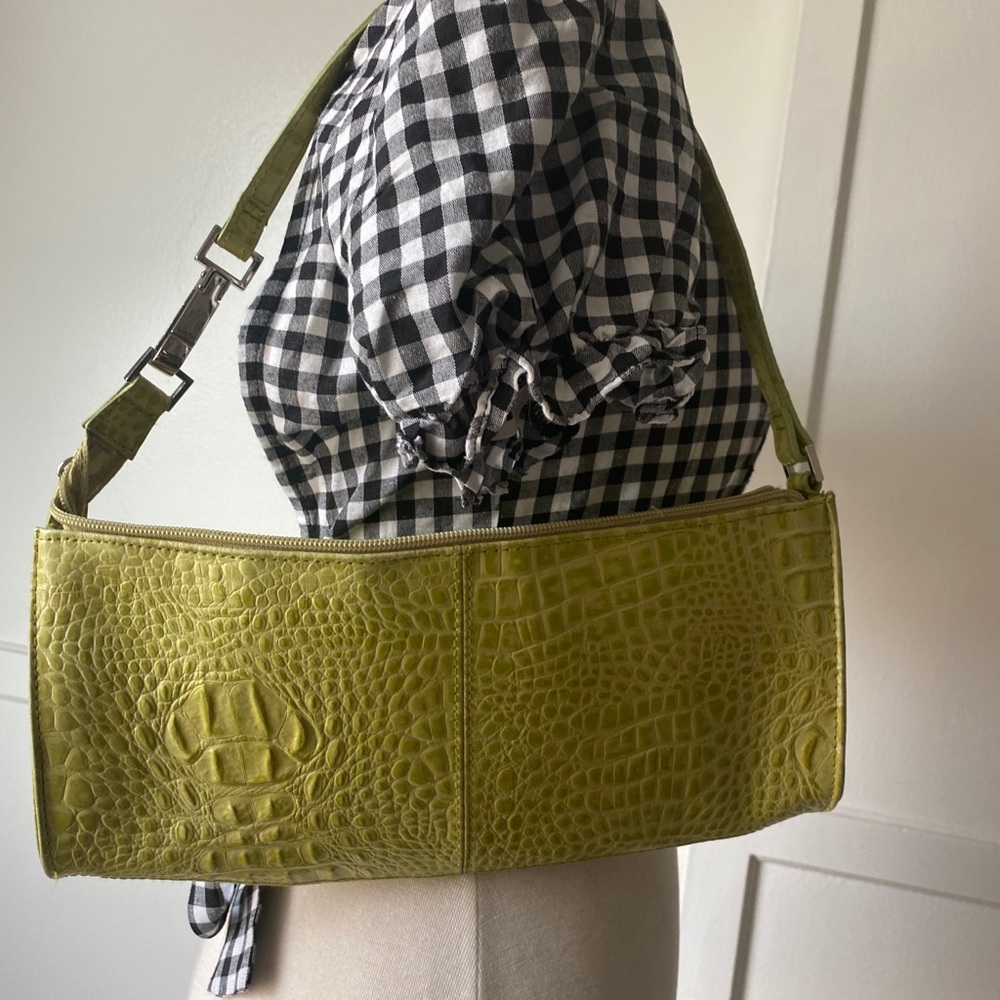 Embossed Croc green baguette purse